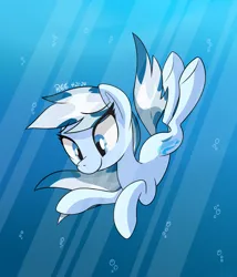 Size: 2400x2800 | Tagged: safe, artist:notadeliciouspotato, derpibooru import, oc, oc:serene dive, unofficial characters only, earth pony, pony, bubble, crepuscular rays, diving, female, flowing mane, flowing tail, g4, image, mare, ocean, png, signature, smiling, solo, sunlight, swimming, tail, underwater, water