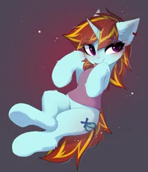 Size: 3039x3526 | Tagged: safe, artist:empress-twilight, derpibooru import, oc, oc:exodust, unofficial characters only, pony, unicorn, :p, clothes, commission, ear fluff, ear piercing, eyebrows, eyebrows visible through hair, eyeshadow, femboy, fluffy, gradient background, high res, horn, image, leaning back, leg fluff, lidded eyes, looking at you, makeup, male, piercing, png, purple eyes, red hair, smiling, solo, stallion, striped mane, striped tail, tail, tongue out, underhoof, unicorn oc, ych result