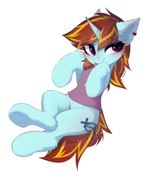 Size: 3039x3526 | Tagged: safe, artist:empress-twilight, derpibooru import, oc, oc:exodust, unofficial characters only, pony, unicorn, :p, clothes, commission, ear fluff, ear piercing, eyebrows, eyebrows visible through hair, eyeshadow, femboy, fluffy, high res, horn, image, leaning back, leg fluff, lidded eyes, looking at you, makeup, male, piercing, png, purple eyes, red hair, simple background, smiling, solo, stallion, striped mane, striped tail, tail, tongue out, transparent background, underhoof, unicorn oc, ych result