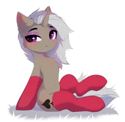 Size: 3648x3566 | Tagged: safe, artist:empress-twilight, derpibooru import, oc, oc:friday (exodust), unofficial characters only, pony, unicorn, chest fluff, clothes, commission, femboy, fluffy, grey hair, horn, image, leaning back, lidded eyes, male, png, simple background, smiling, socks, solo, stallion, transparent background, unicorn oc, ych result