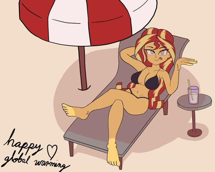 Size: 3000x2400 | Tagged: safe, artist:peel_a_na, derpibooru import, sunset shimmer, human, equestria girls, beach, bikini, breasts, busty sunset shimmer, clothes, g4, global warming, image, png, solo, swimsuit