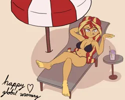 Size: 3000x2400 | Tagged: safe, artist:peel_a_na, derpibooru import, sunset shimmer, human, equestria girls, beach, bikini, breasts, busty sunset shimmer, clothes, g4, global warming, image, png, solo, swimsuit
