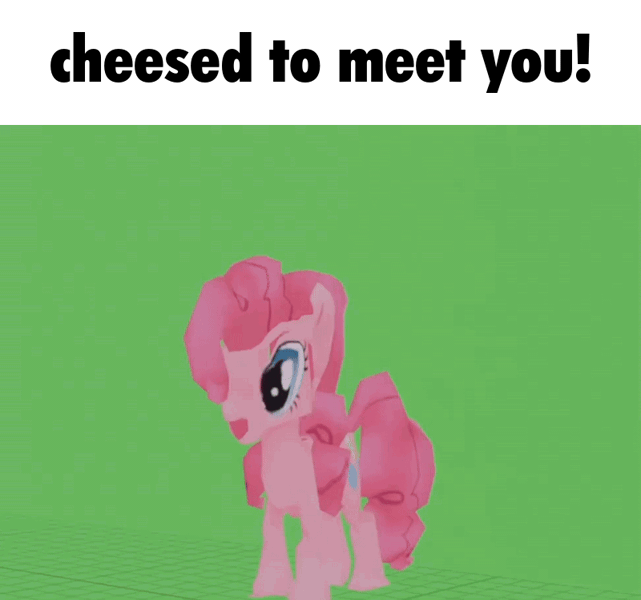 Size: 800x749 | Tagged: safe, artist:chipchapp, derpibooru import, pinkie pie, earth pony, pony, 3d, 3d model, animated, blue eyes, bouncing, caption, g4, gif, green background, green screen, image, image macro, meme, pink coat, pink mane, pink tail, pinkie being pinkie, simple background, stretchy, tail, text, top text