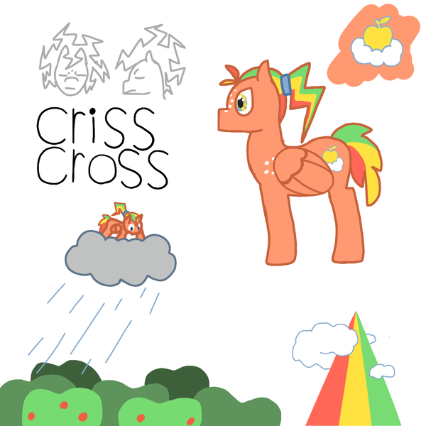 Size: 1280x1280 | Tagged: safe, derpibooru import, oc, oc:criss cross, pegasus, apple, apple tree, cutie mark, food, image, magical lesbian spawn, next generation, offspring, parent:applejack, parent:rainbow dash, parents:appledash, png, simple background, speed trail, tree, white background