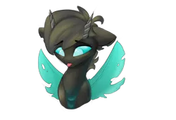 Size: 1256x860 | Tagged: safe, artist:velya_34, derpibooru import, oc, unofficial characters only, changeling, floppy ears, horn, image, png, tongue out