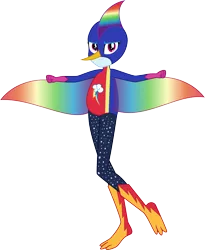Size: 2372x2897 | Tagged: safe, artist:dupontsimon, derpibooru import, rainbow dash, human, fanfic:choose your own magic ending, equestria girls, equestria girls series, fanfic art, flying, g4, image, png, simple background, solo, superhero, transparent background, vector