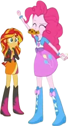 Size: 1363x2520 | Tagged: safe, derpibooru import, editor:homersimpson1983, pinkie pie, sunset shimmer, human, equestria girls, cookie, duo, duo female, female, food, g4, image, png