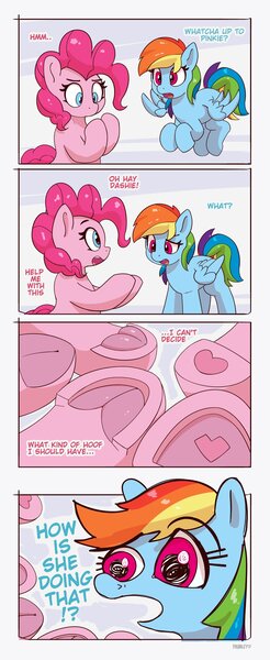 Size: 1679x4096 | Tagged: safe, artist:pabbley, derpibooru import, pinkie pie, rainbow dash, earth pony, pegasus, pony, comic, dialogue, duo, duo female, faic, female, frog (hoof), g4, high res, hoof heart, hoofbutt, image, jpeg, mare, open mouth, pinkie being pinkie, rainbow dash is best facemaker, underhoof