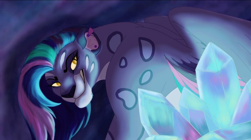 Size: 1024x575 | Tagged: safe, derpibooru import, big cat, leopard, snow leopard, g5, my little pony: tell your tale, allura, besaemperatrix, cave, crystal, fanart, image, jpeg, mohawk