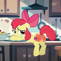 Size: 1024x1024 | Tagged: prompter needed, safe, ai content, derpibooru import, machine learning generated, apple bloom, earth pony, /mlp/, 4chan, crying, g4, image, jpeg, punishment, spank mark, spanked
