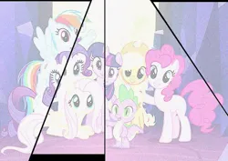 Size: 565x400 | Tagged: safe, derpibooru import, edit, edited screencap, screencap, applejack, fluttershy, pinkie pie, rainbow dash, rarity, spike, twilight sparkle, twilight sparkle (alicorn), alicorn, dragon, earth pony, pegasus, pony, unicorn, horn, image, jpeg, mane seven, mane six