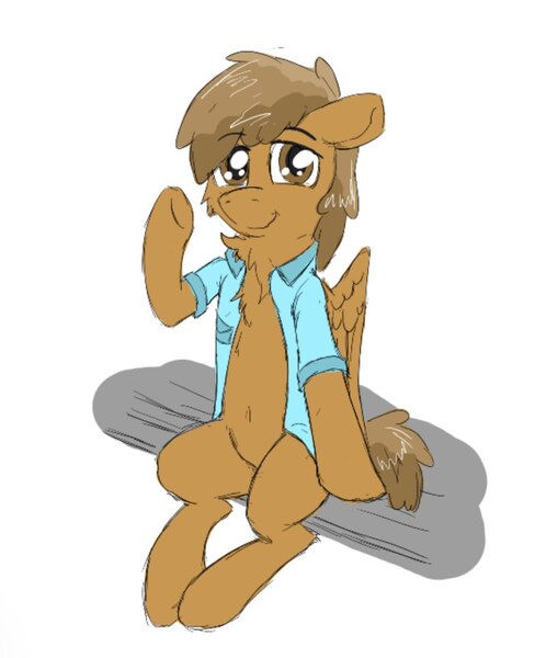 Size: 1063x1280 | Tagged: safe, artist:pzkratzer, derpibooru import, oc, oc:coffee cloud, 30 minute art challenge, aggie.io, belly button, clothes, image, jpeg, male, sitting, sketch, solo