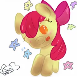 Size: 1280x1280 | Tagged: safe, artist:perrito_dias, derpibooru import, apple bloom, earth pony, pony, ;p, adorabloom, blushing, bust, cute, female, filly, foal, image, jpeg, one eye closed, portrait, simple background, solo, stars, tongue out, white background, wink