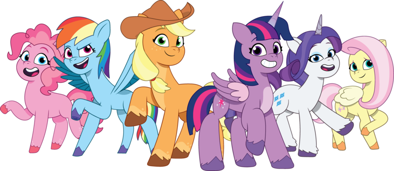 Size: 3352x1456 | Tagged: safe, artist:prixy05, derpibooru import, applejack, fluttershy, pinkie pie, rainbow dash, rarity, twilight sparkle, twilight sparkle (alicorn), alicorn, earth pony, pegasus, pony, unicorn, g5, my little pony: tell your tale, female, g4, g4 to g5, generation leap, horn, image, mane six, mare, png, simple background, solo, transparent background, vector