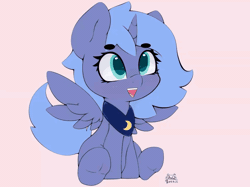 Size: 1020x764 | Tagged: safe, artist:zokkili, derpibooru import, princess luna, alicorn, pony, animated, ear twitch, eyebrows, eyebrows visible through hair, female, filly, filly luna, foal, g4, gif, happy, image, open mouth, open smile, smiling, solo, spread wings, tail, tail wag, underhoof, wings, woona, younger