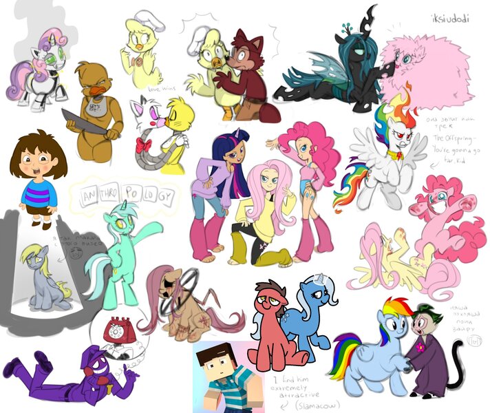 Size: 2048x1725 | Tagged: semi-grimdark, artist:iksiudodi_, derpibooru import, derpy hooves, fluttershy, lyra heartstrings, pinkie pie, queen chrysalis, rainbow dash, sweetie belle, trixie, twilight sparkle, oc, oc:big brian, oc:fluffle puff, anthro, bird, changeling, changeling queen, chicken, earth pony, fox, human, monkey, pegasus, pony, robot, unicorn, banned from equestria daily, fanfic:anthropology, friendship is witchcraft, smile hd, amnesia: the dark descent, amnesiashy, animatronic, bedroom eyes, bib, bipedal, bleeding, blood, blushing, boop, bowtie, breasts, canon x oc, caught, cheek fluff, chef's hat, chica, clothes, cross-popping veins, crossover, crying, electricity, element of loyalty, emanata, eyepatch, eyes closed, fanfic art, fat, featherless wings, female, filly, five nights at freddy's, flutterr mlh, flying, foal, foxy, frisk, hat, holding hands, holding hooves, horn, horned humanization, humanized, image, imminent death, imminent murder, injured, jpeg, kiss on the lips, kissing, leg warmers, leotard, lesbian, looking at each other, looking at someone, lying down, machete, magic, male, mangle, mare, minecraft, my little amnesia, neck trap, no eyes, nosebleed, off shoulder, pants, phone, phone guy, police uniform, pose, prone, purple guy, rotary phone, save derpy, ship:chrysipuff, shipping, simple background, sitting, slamacow, smiling, smoking, sparks, spotlight, stallion, story of undertale, straight, suitorshy, super rainbow dash, sweater, sweatershy, sweatpants, sweetie bot, tanktop, tears of blood, telekinesis, the jokermort, toes, tongue out, trenchcoat, tubby wubby pony waifu, undertale, wall of tags, white background, wings, youtuber