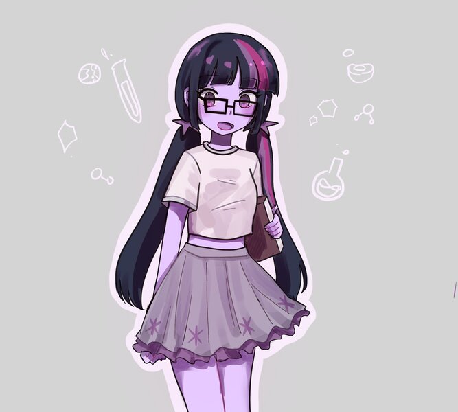 Size: 2048x1843 | Tagged: safe, artist:sugarcube269, derpibooru import, sci-twi, twilight sparkle, human, equestria girls, book, clothes, cute, female, g4, glasses, image, jpeg, looking at you, midriff, open mouth, pigtails, simple background, skirt, smiling, solo, twiabetes, twintails