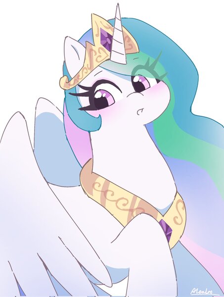 Size: 1547x2048 | Tagged: safe, artist:leo19969525, derpibooru import, princess celestia, alicorn, pony, :o, cute, cutelestia, female, g4, hair over one eye, image, jewelry, jpeg, mare, open mouth, partially open wings, peytral, raised hoof, simple background, solo, tiara, white background, wings