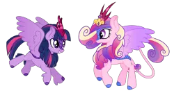 Size: 8528x4574 | Tagged: safe, artist:cirillaq, derpibooru import, princess cadance, twilight sparkle, twilight sparkle (alicorn), alicorn, kirin, pony, absurd resolution, gameloft, image, kirin cadance, kirin twilight, kirinified, png, simple background, species swap, transparent background, vector