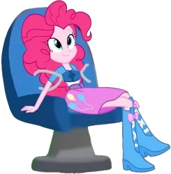 Size: 1976x2020 | Tagged: safe, artist:zacatron94, derpibooru import, editor:jbrony, pinkie pie, equestria girls, boots, chair, clothes, crossed legs, female, g4, high heel boots, image, little einsteins, png, seat, seatbelt, shoes, simple background, sitting, skirt, solo, transparent background, vector