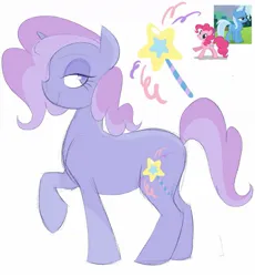 Size: 1131x1232 | Tagged: safe, artist:sparjechkaa, derpibooru import, pinkie pie, trixie, earth pony, pony, unicorn, fusion, fusion:pinkie pie, fusion:trixie, g4, horn, image, jpeg, simple background, white background