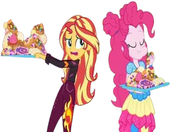 Size: 3246x2520 | Tagged: safe, derpibooru import, edit, edited screencap, editor:homersimpson1983, screencap, pinkie pie, sunset shimmer, human, equestria girls, background removed, g4, image, not a vector, png