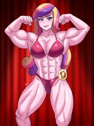 Size: 800x1067 | Tagged: safe, artist:tzc, derpibooru import, princess cadance, equestria girls, abs, bicep flex, biceps, bodybuilder, bodybuilding contest, bra, breasts, buff, busty princess cadance, clothes, commission, dean ca-dense, dean cadance, female, flexing, g4, image, jpeg, looking at you, muscles, muscular female, pecs, princess ca-dense, red bikini, red swimsuit, solo, swimsuit, thighs, thunder thighs, underwear