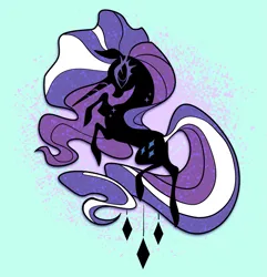 Size: 2039x2112 | Tagged: safe, artist:janegumball, derpibooru import, nightmare rarity, pony, unicorn, abstract background, black coat, colored eyelashes, enamel pin, female, g4, high res, horn, image, in air, kickstarter, lanky, light blue background, long mane, long tail, looking up, mare, multicolored mane, multicolored tail, no mouth, no sclera, pin design, png, profile, rearing, simple background, skinny, slender, slit pupils, solo, tail, tall, thin, thin legs, wavy mane, wavy tail