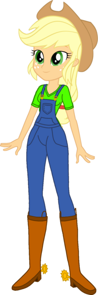 Size: 529x1595 | Tagged: safe, artist:invisibleink, color edit, derpibooru import, edit, applejack, human, equestria girls, boots, clothes, colored, cowboy boots, farm girl, g4, hat, image, overalls, png, shoes, simple background, solo, transparent background