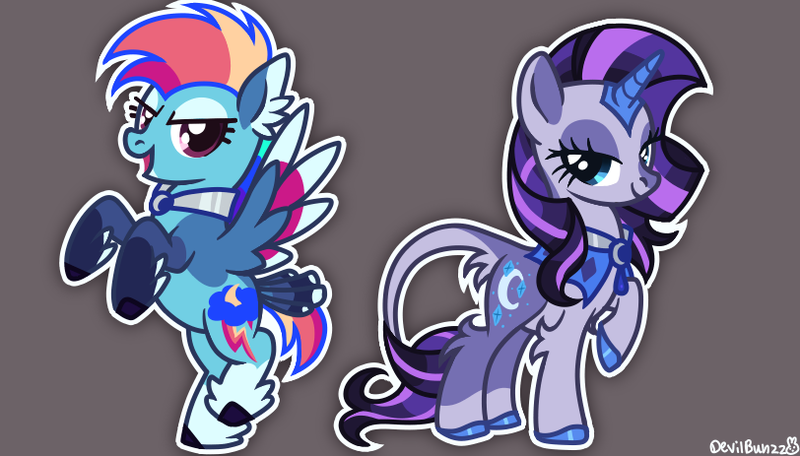 Size: 812x463 | Tagged: safe, artist:devilbunzz, derpibooru import, part of a set, rainbow dash, rarity, pegasus, pony, unicorn, alternate cutie mark, alternate design, alternate eye color, alternate hair color, alternate hairstyle, alternate tail color, alternate tailstyle, alternate universe, blaze (coat marking), blue coat, blue eyes, coat markings, collar, colored ear fluff, colored ears, colored hooves, colored horn, colored pinnae, colored wings, colored wingtips, duo, duo female, ear fluff, facial markings, female, fetlock tuft, flying, g4, gray background, horn, image, leg fluff, leonine tail, lidded eyes, long tail, looking at you, mare, multicolored hair, multicolored mane, multicolored tail, multicolored wings, narrowed eyes, open mouth, open smile, peytral, png, purple coat, purple eyes, purple mane, purple tail, rainbow hair, rainbow tail, raised hoof, raised hooves, shiny hooves, short hair rainbow dash, short mane, short tail, signature, simple background, smiling, smiling at you, socks (coat marking), spread wings, standing, star (coat marking), tail, tail fluff, wall of tags, wingding eyes, wings