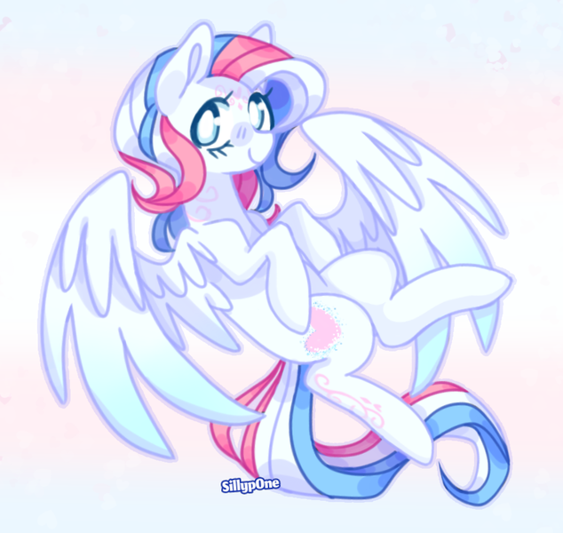 Size: 893x845 | Tagged: safe, artist:sillyp0ne, derpibooru import, star catcher, pegasus, pony, g3, blue eyes, blushing, coat markings, colored pinnae, colored wings, eyelashes, facial markings, female, flag background, flying, gradient wings, image, long mane, long tail, looking at you, mare, multicolored mane, multicolored tail, partially open wings, png, pride, pride flag, shiny mane, shiny tail, signature, smiling, smiling at you, solo, tail, transgender pride flag, two toned wings, wavy mane, wavy tail, white coat, wingding eyes, wings