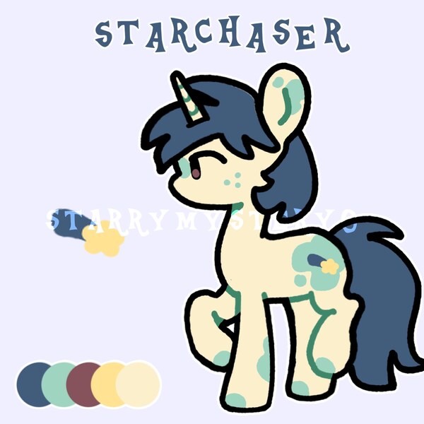 Size: 2048x2048 | Tagged: safe, artist:starrymysteryy, derpibooru import, oc, oc:starchaser, unofficial characters only, pony, unicorn, adoptable, horn, image, jpeg, reference sheet, solo, watermark