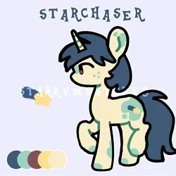 Size: 2048x2048 | Tagged: safe, artist:starrymysteryy, derpibooru import, oc, oc:starchaser, unofficial characters only, pony, unicorn, adoptable, horn, image, jpeg, reference sheet, solo, watermark