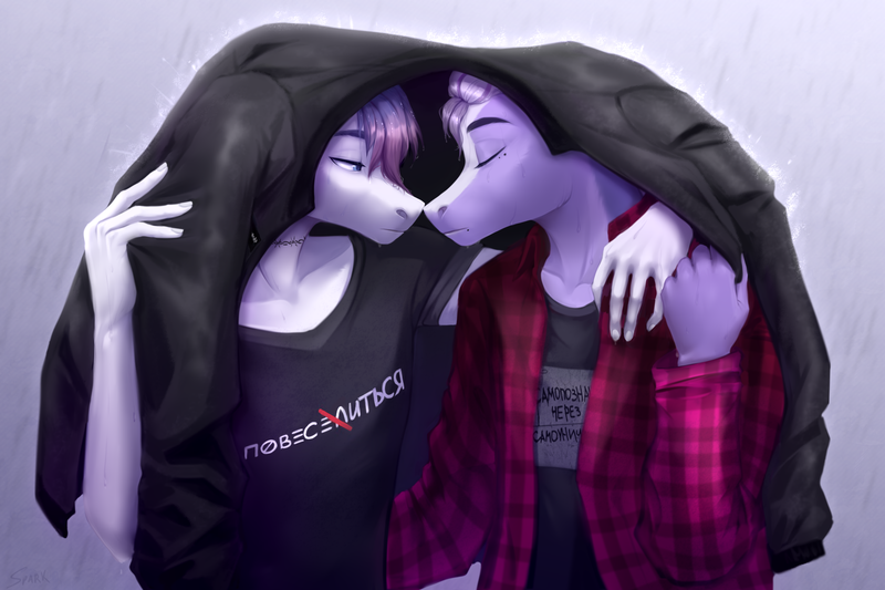 Size: 3000x2000 | Tagged: safe, artist:sparkling_light, derpibooru import, oc, anthro, pony, duo, image, male, png, rain