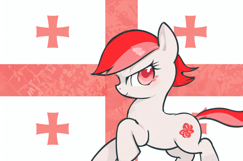 Size: 1024x680 | Tagged: safe, ai content, generator:pixai.art, machine learning generated, ponerpics import, ponybooru import, oc, oc:sakartvelo, ponified, unofficial characters only, pony, female, georgia (country), georgian flag, image, nation ponies, png, solo