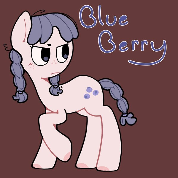 Size: 2048x2048 | Tagged: safe, artist:starrymysteryy, derpibooru import, oc, oc:blue berry, unofficial characters only, earth pony, pony, adoptable, braid, braided tail, brown background, female, freckles, image, jpeg, mare, pigtails, simple background, tail