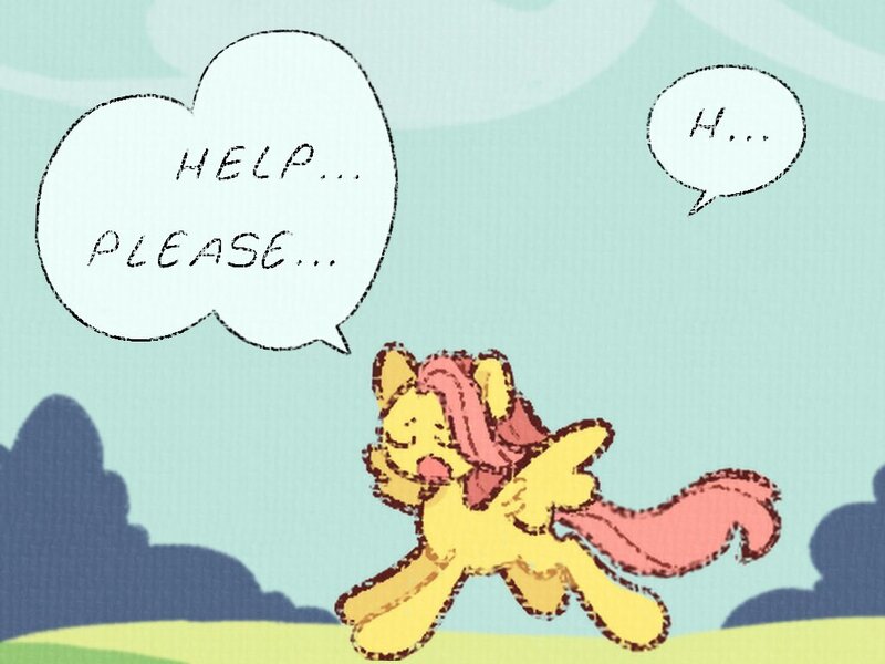 Size: 1024x768 | Tagged: safe, artist:starrymysteryy, derpibooru import, fluttershy, pegasus, pony, dialogue, female, flying, g4, image, jpeg, mare, redraw, solo, speech bubble