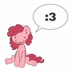 Size: 2048x2048 | Tagged: safe, artist:starrymysteryy, derpibooru import, pinkie pie, earth pony, pony, :3, dialogue, female, image, jpeg, mare, simple background, sitting, solo, speech bubble, white background