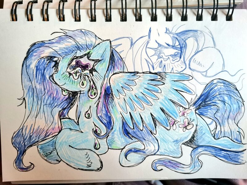 Size: 1024x768 | Tagged: safe, artist:drawswithpaws, derpibooru import, pegasus, pony, blue coat, female, image, jpeg, mare, smiling, solo, traditional art