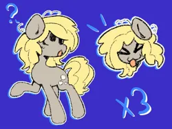 Size: 1024x768 | Tagged: safe, artist:starrymysteryy, derpibooru import, derpy hooves, earth pony, pony, blue background, earth pony derpy hooves, female, image, jpeg, mare, question mark, race swap, simple background, solo, x3