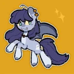 Size: 2048x2048 | Tagged: safe, artist:starrymysteryy, derpibooru import, oc, unofficial characters only, bat pony, pony, choker, commission, ear piercing, earring, fangs, female, image, jewelry, jpeg, mare, piercing, simple background, solo, yellow background