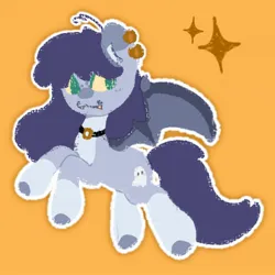 Size: 2048x2048 | Tagged: safe, alternate version, artist:starrymysteryy, derpibooru import, oc, unofficial characters only, bat pony, pony, choker, commission, ear piercing, earring, fangs, female, image, jewelry, jpeg, lineless, mare, orange background, piercing, simple background, solo
