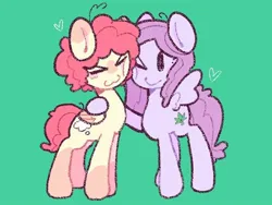 Size: 768x576 | Tagged: safe, artist:starrymysteryy, derpibooru import, oc, unofficial characters only, pegasus, pony, cheek to cheek, duo, female, green background, image, jpeg, lesbian, mare, oc x oc, shipping, simple background