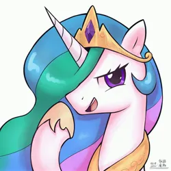 Size: 4000x4000 | Tagged: safe, artist:低能废物, derpibooru import, princess celestia, alicorn, pony, absurd resolution, bust, female, image, jpeg, mare, open mouth, portrait, simple background, solo, text, white background