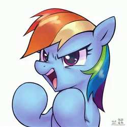 Size: 4000x4000 | Tagged: safe, artist:低能废物, derpibooru import, rainbow dash, pegasus, pony, bust, female, image, jpeg, mare, open mouth, portrait, simple background, solo, text, white background