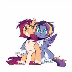 Size: 1280x1280 | Tagged: safe, artist:twiligh7s_bong, derpibooru import, oc, unofficial characters only, pegasus, pony, unicorn, chest fluff, coat markings, colt, facial markings, foal, horn, image, jpeg, magical lesbian spawn, male, next generation, offspring, parent:sunset shimmer, parent:twilight sparkle, parents:sunsetsparkle, siblings, simple background, star (coat marking), unshorn fetlocks