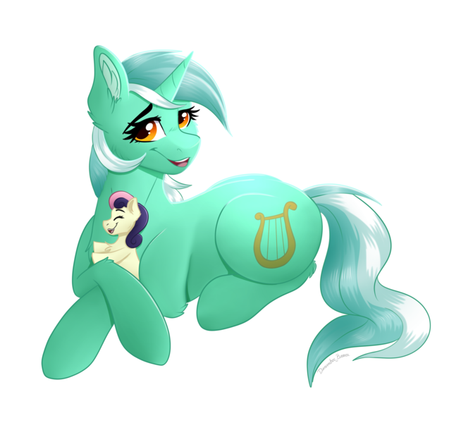Size: 2715x2489 | Tagged: safe, artist:monsoonvisionz, derpibooru import, bon bon, lyra heartstrings, sweetie drops, earth pony, pony, unicorn, duo, horn, image, png, simple background, transparent background