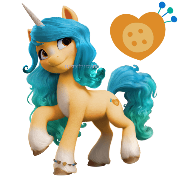 Size: 600x600 | Tagged: safe, artist:starbuzzarts, derpibooru import, edit, hitch trailblazer, izzy moonbow, pony, unicorn, g5, blaze (coat marking), bracelet, coat markings, colored hooves, facial markings, female, friendship bracelet, horn, image, jewelry, palette swap, png, recolor, simple background, socks (coat marking), solo, white background