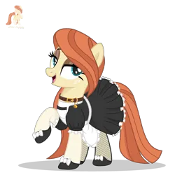 Size: 2500x2500 | Tagged: safe, artist:r4hucksake, derpibooru import, oc, oc:frazzle, unofficial characters only, earth pony, pony, apron, base used, bedroom eyes, bell, bell collar, bow, clothes, collar, eyeshadow, fishnet clothing, fishnets, freckles, image, lidded eyes, maid, makeup, png, shoes, simple background, socks, solo, stockings, thigh highs, transparent background
