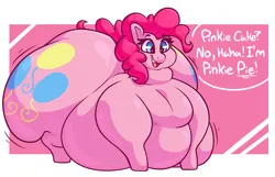 Size: 4000x2581 | Tagged: suggestive, artist:graphenescloset, derpibooru import, pinkie pie, earth pony, pony, butt, dialogue, fat, fat fetish, female, fetish, huge butt, image, impossibly large butt, large belly, large butt, mare, morbidly obese, obese, piggy pie, png, pudgy pie, solo